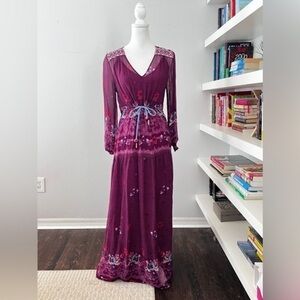 Alphamoment purple silk and beaded boho maxi dress size 40 medium